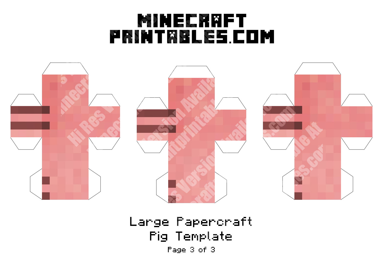 Pig Printable Minecraft Pig Papercraft Template
