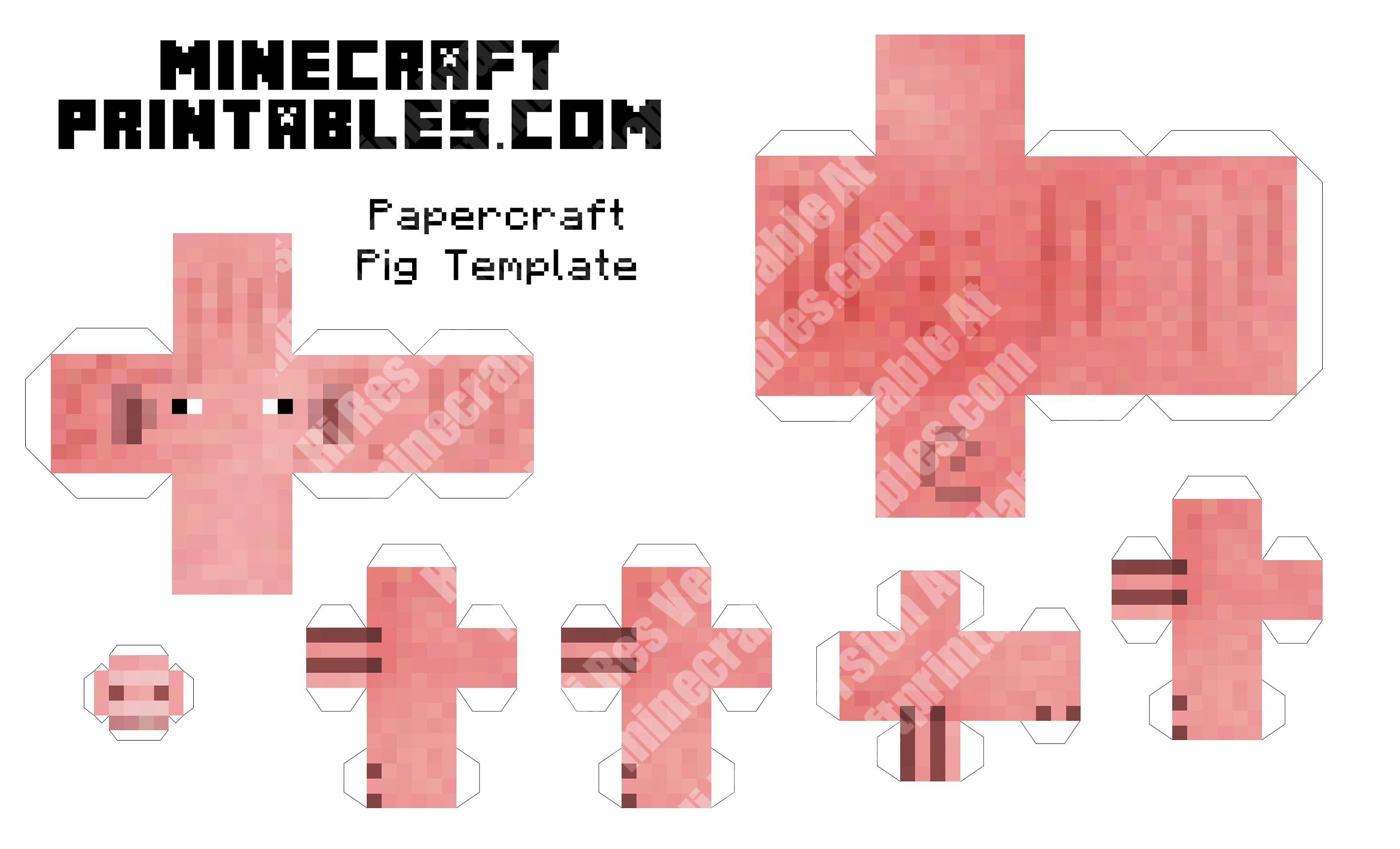 Pig Papercraft  minecraft Printable  Pig Template  printouts Minecraft papercraft