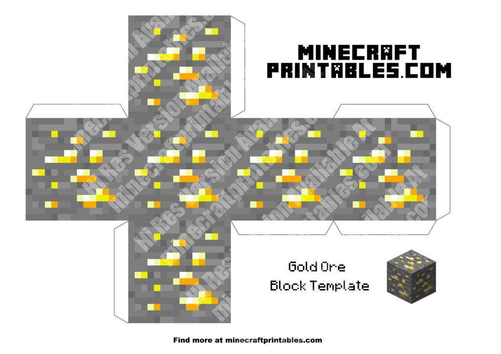 Gold Ore - Printable Minecraft Gold Ore Papercraft Template