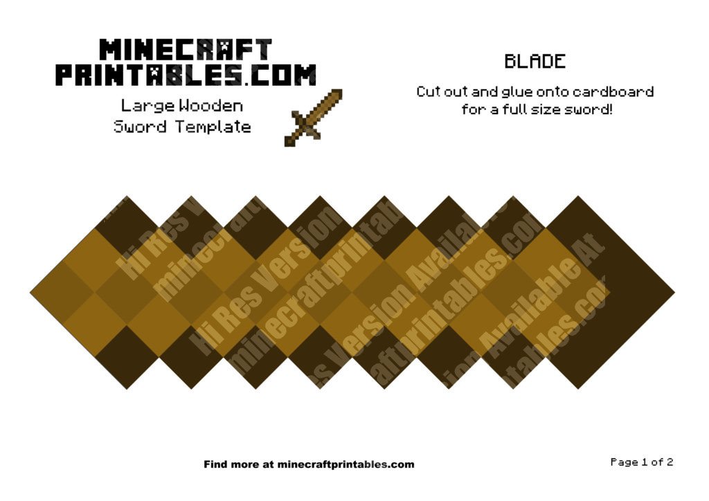Wooden Sword Printable Minecraft Wooden Sword Papercraft Template