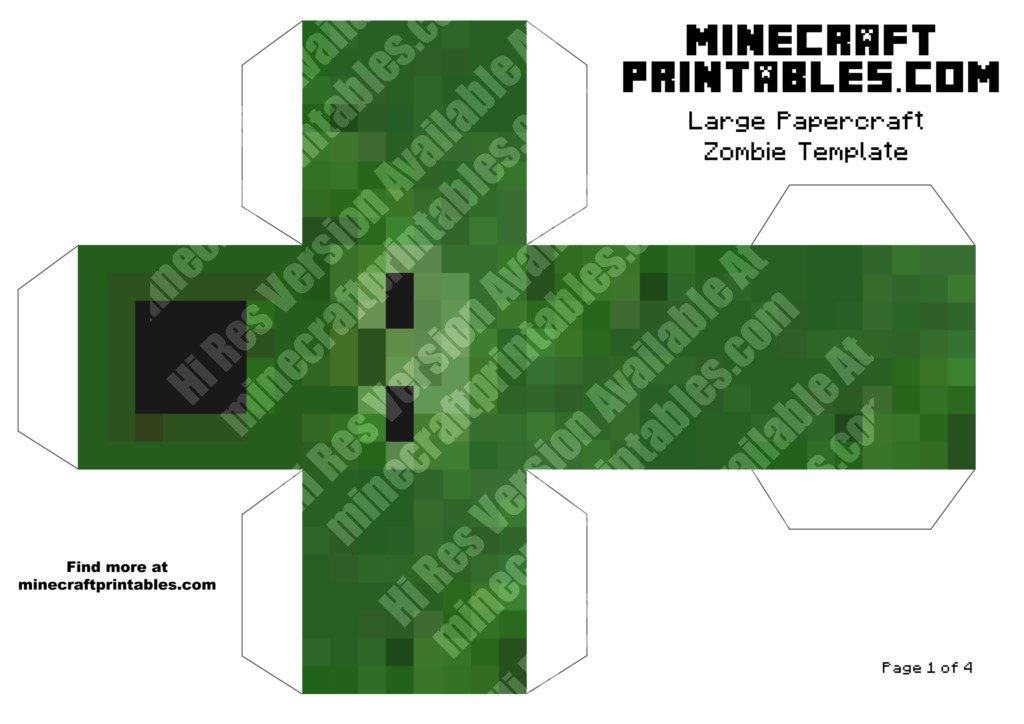 Zombie Printable Minecraft Zombie Papercraft Template