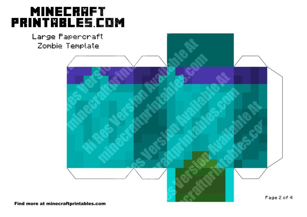Zombie Printable Minecraft Zombie Papercraft Template