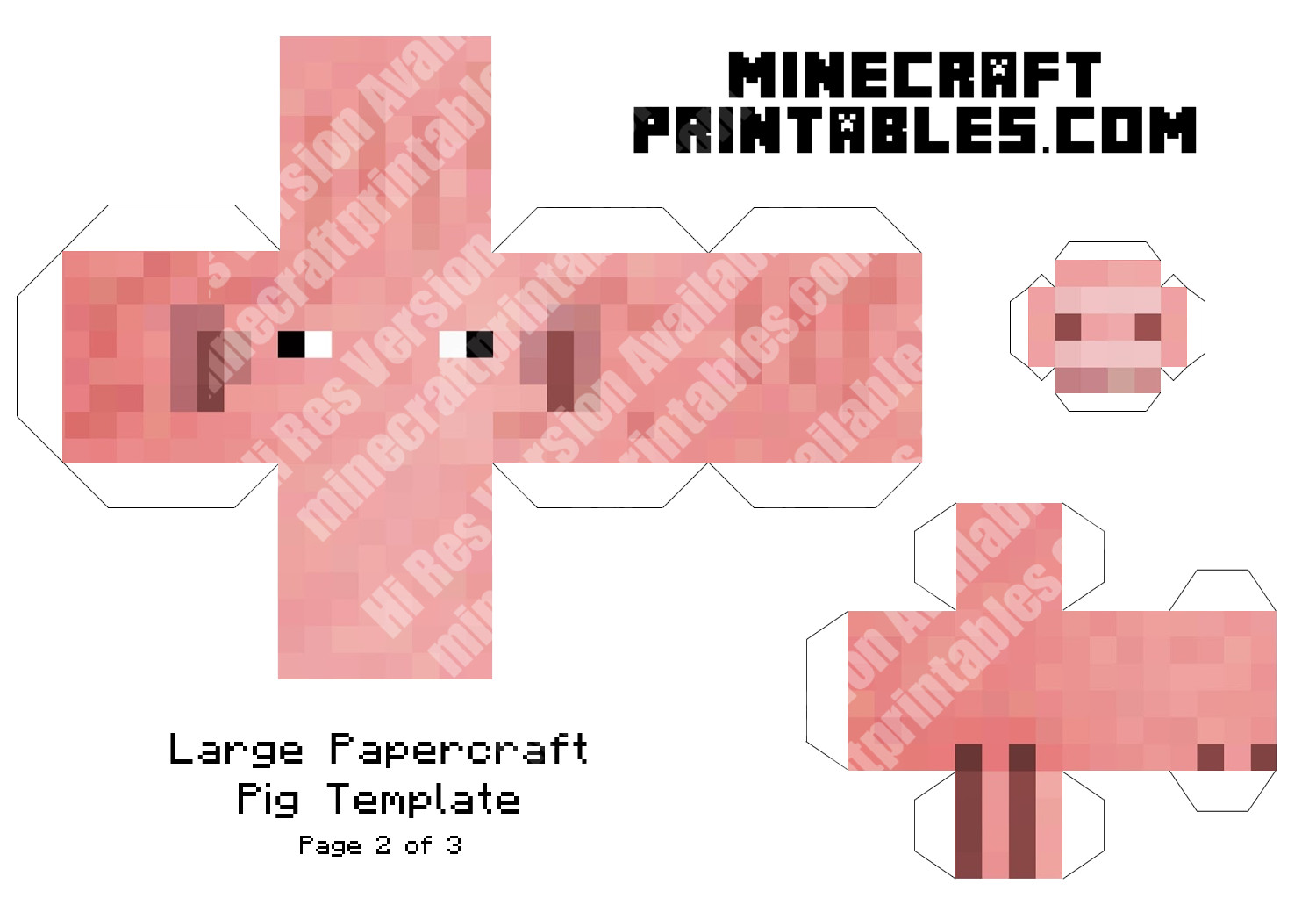Minecraft Pig 3D Printable Minecraft Pig Papercraft Template