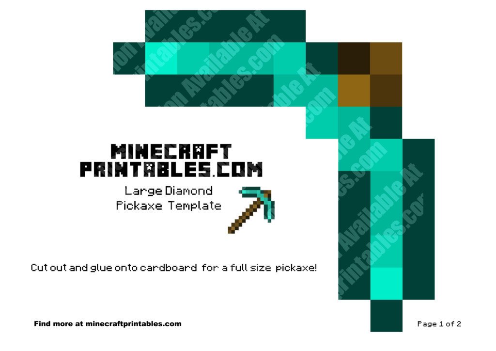 Minecraft diamond pickaxe, Minecraft printables, Papercraft templates