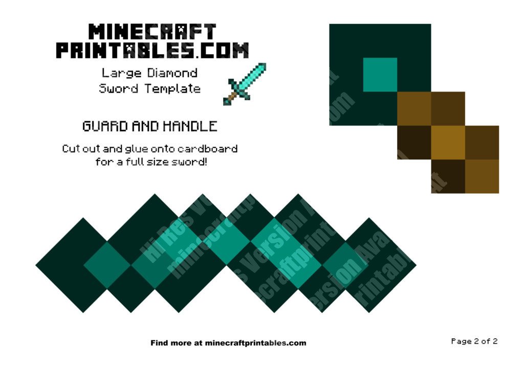 Printable DIY 3D Minecraft Swords - Minecraft Birthday Party Supplies