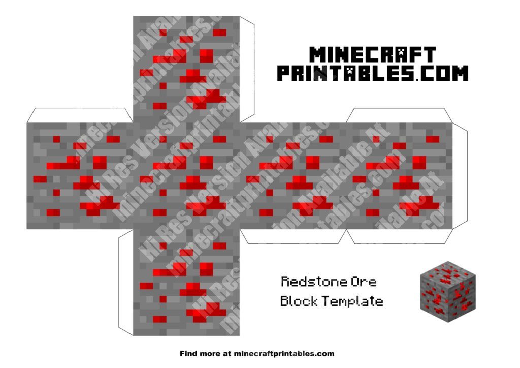 Redstone Ore Printable Minecraft Redstone Ore Papercraft Template