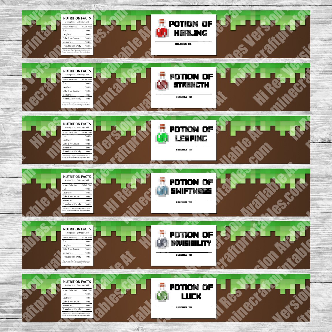 Printable Minecraft Bottle Labels - Minecraft Birthday Party Supplies