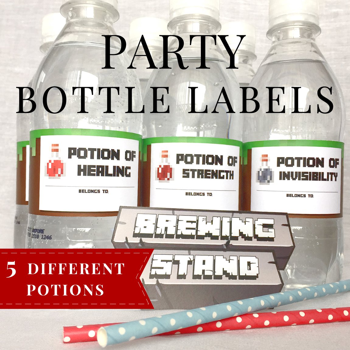 24PCS Water Bottle Labels for Minecraft Party