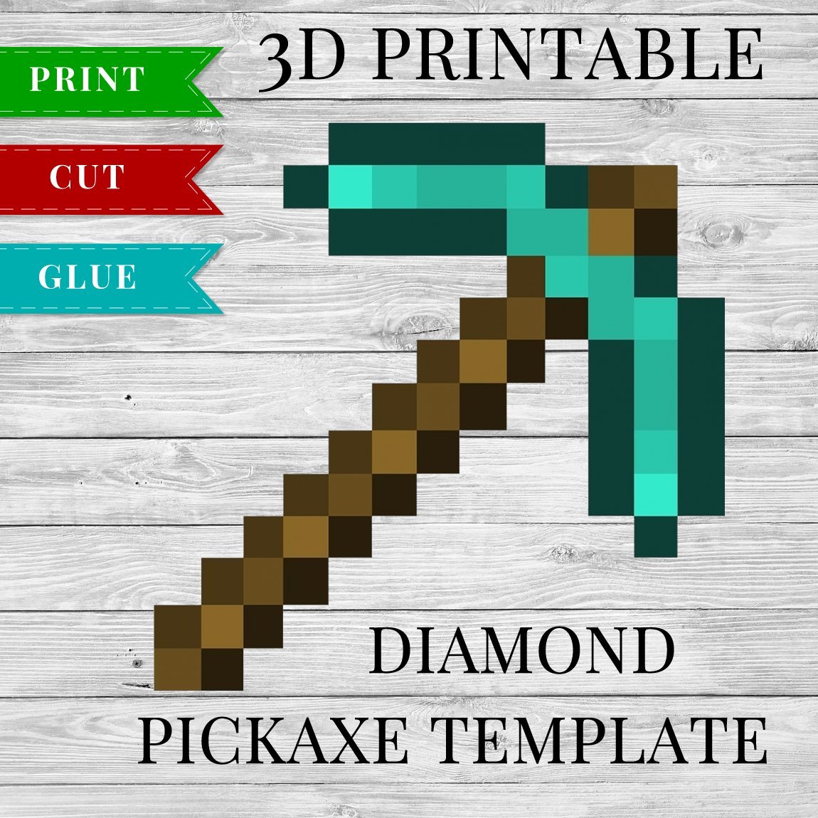 Minecraft diamond pickaxe, Minecraft printables, Papercraft templates