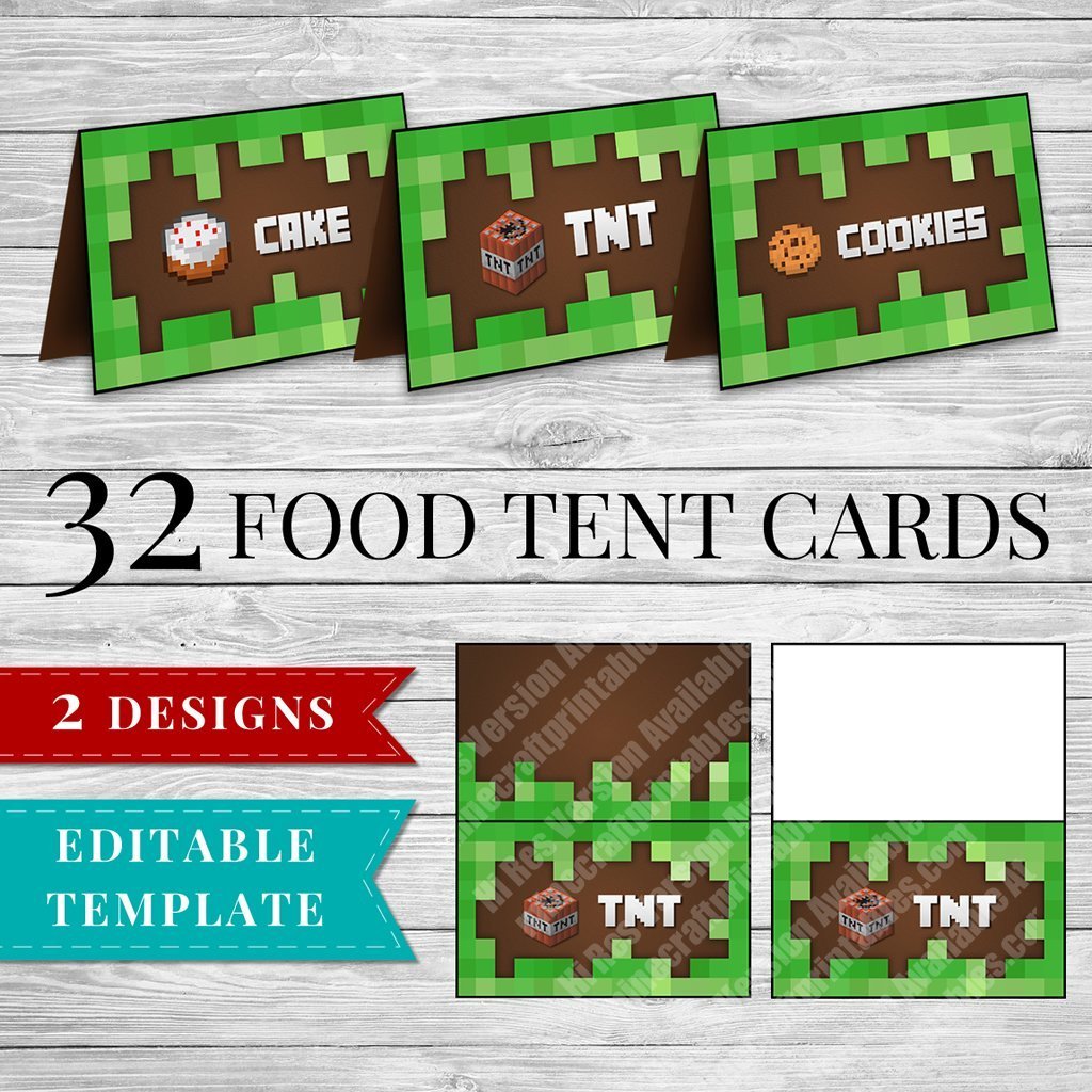 Tent Cards - Printable Minecraft Birthday Party Food Tent Cards Pertaining To Free Printable Tent Card Template