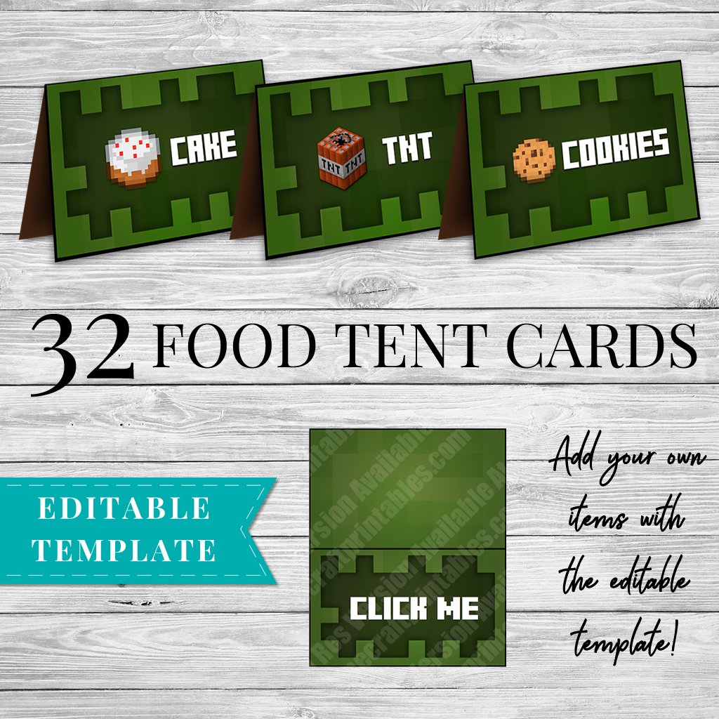 minecraft party printable food labels